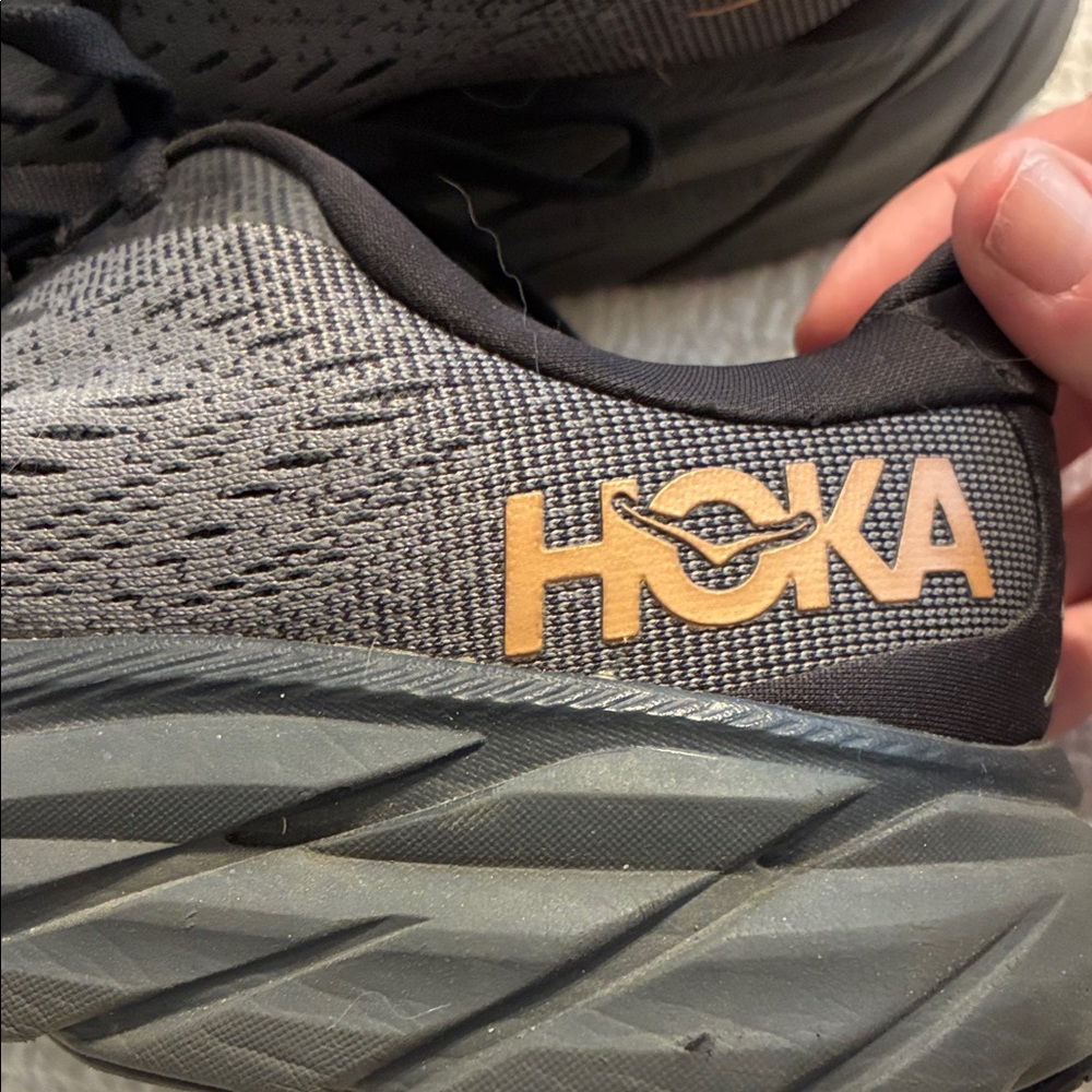 Hoka Women's Gray Clifton 8 Running Shoe with Orange Logo Accent - Picture 4 of 10